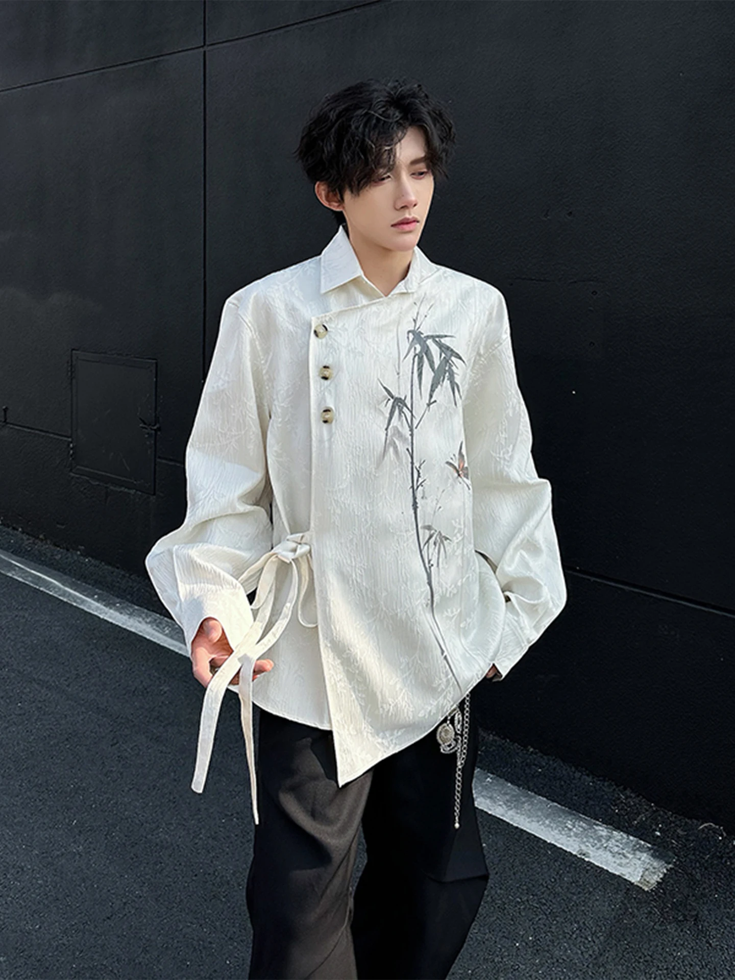 

New Chinese Style Long Sleeve Shirt Men's Premium Bamboo Embroidery Floral Pattern Autumn Fashionable Tang Costume Hanfu