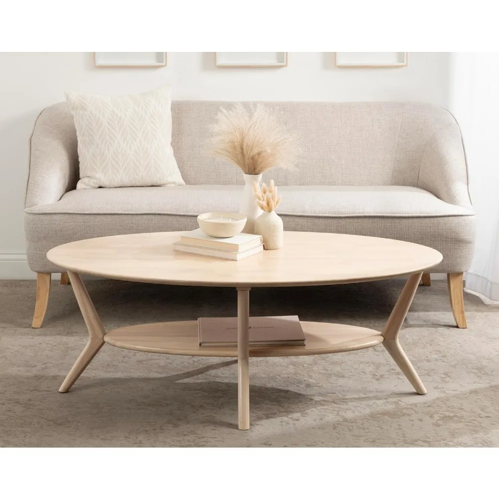 Mid-Century Modern Oval Coffee Table with Storage for Living Room Home Decor, 48x26x18