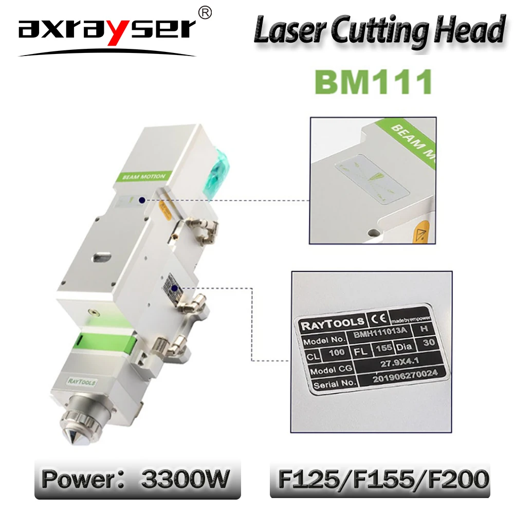 Raytools BM111 0-3300w Fiber Laser Cutting Head F125 F155 F200 Auto Focusing for Metal Cutting