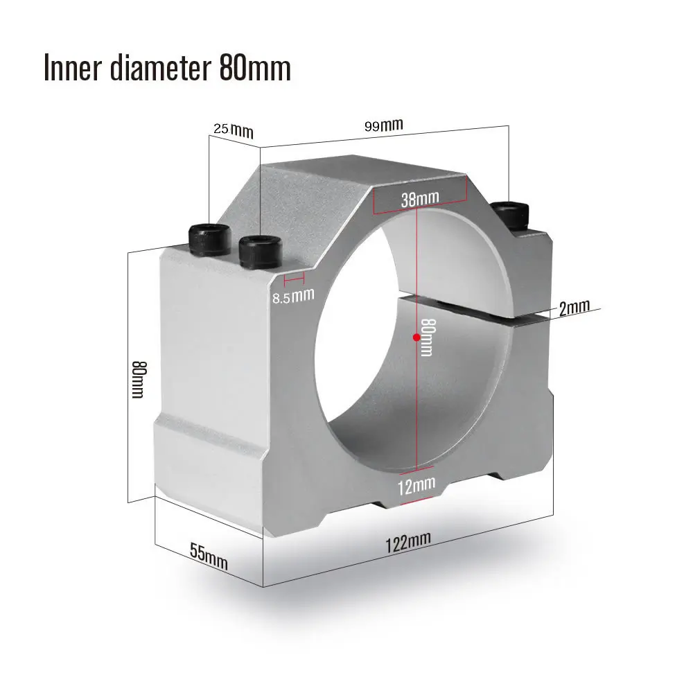 52mm 65mm 80mm Aluminium CNC Spindle Clamp Holder Z Axis Motor Mount Bracket 800W 1.5KW 2.2KW Spindle Fixture for DIY CNC Router