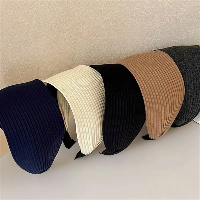 Chic Women 7cm Super Wide Soft Knitting Fabric Headbands Non Slip Toothed Hairbands for Korean Ladies Casual Shopping Head Hoop