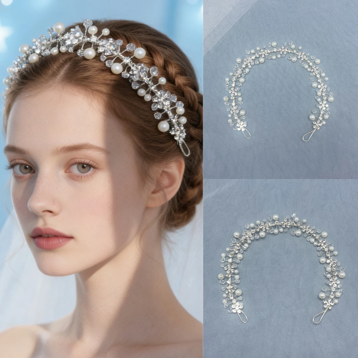 Handmade Fashion Rhinestone Hair Vine Headband Flower Hairband Tiara Bridal Wedding Hair Accessories Jewelry Hair Vine Headband
