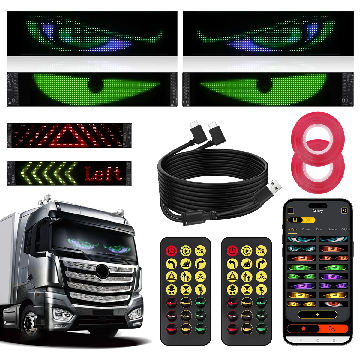 

12x59.5cm Car Devil Eyes Light Led Soft Screen DIY Colorful Car Windshield Dynamic LED Smart Phone Waterproof IP44 App Control
