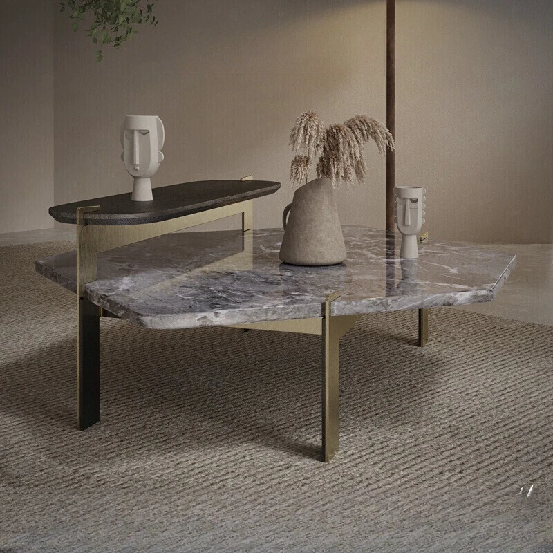 

Light Luxury Modern Minimalist New Hexagonal Creative Irregular Marble High and Low Coffee Table Set