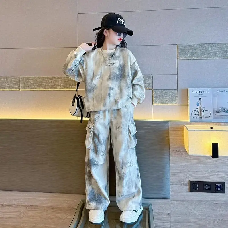 بدلة رياضية للفتيات والأولاد لخريف وشتاء 2025 سترة بقلنسوة + سراويل فضفاضة ملابس أطفال طقم 4 6 8 10 12 14 سنة #3