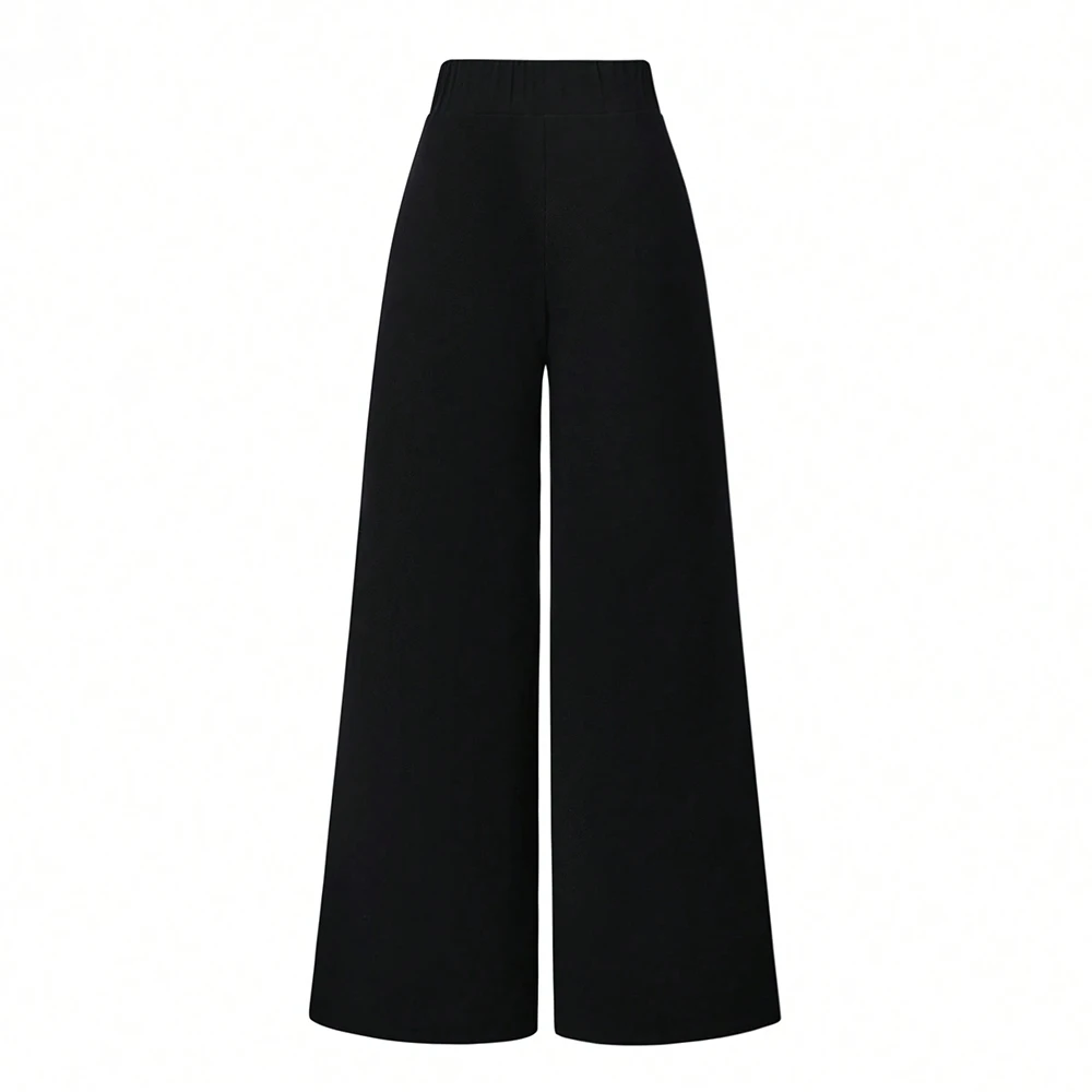 กางเกงฤดูร้อนเกาหลีสบายธรรมดาหลวมพอดีความยาวเต็มกางเกงขากว้างวันหยุดสําหรับผู้หญิง