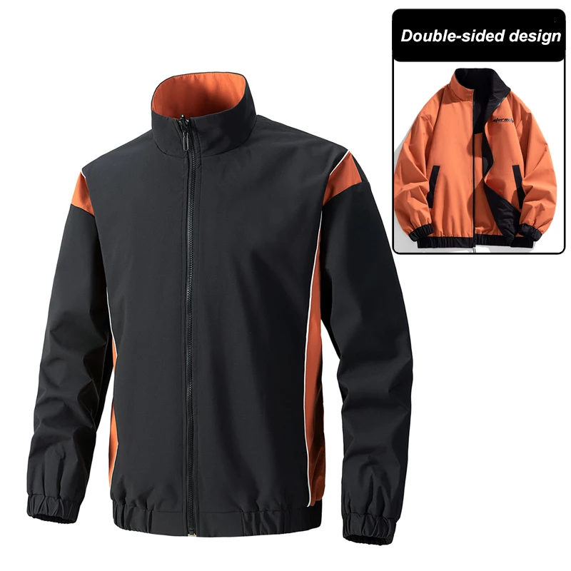 M-8XL chaquetas de doble cara de talla grande para otoño e invierno, Tops informales con cuello levantado para hombre, abrigos sueltos de moda juvenil de talla grande