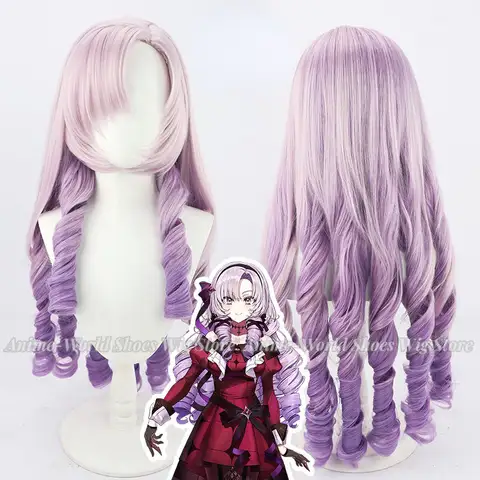 VTuber Hyakumantenbara Salome 코스프레 가발, 그라데이션 보라색, 80cm 긴 곱슬 머리, 유튜버 소녀 2022, NIJISANJI 모자
