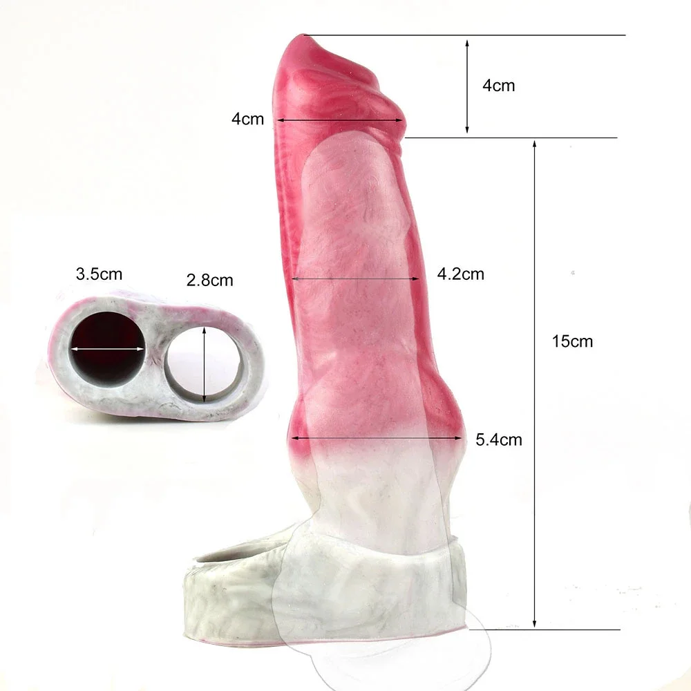 Reusable Silicone Penis Sleeve Big Dick Male Condoms Dog Knot Hollow Dildo Colorful Penis Enlargement Sex Toys For Men Adult 18+