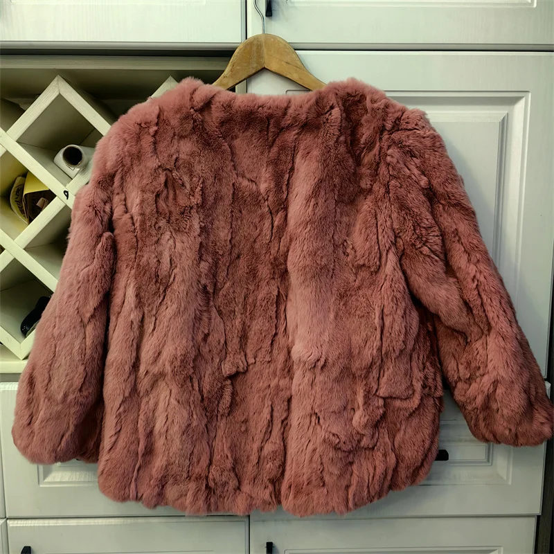 Cappotto in vera pelliccia di coniglio Donna Moda di lusso Maniche a 3/4 Giacca autunno inverno Pelle intera 2025 Pelliccia naturale femminile