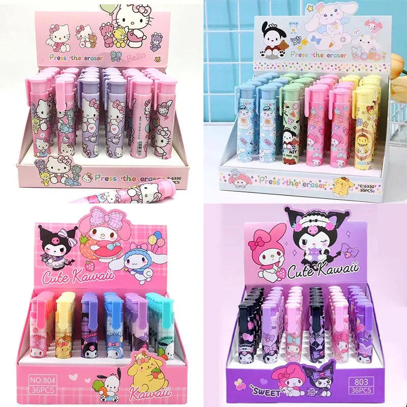 20pcs/lot Sanrio Melody Kitty Press Eraser Cute Kuromi Writing Pencil Erasers Stationery Kids Gifts Office School Supplies