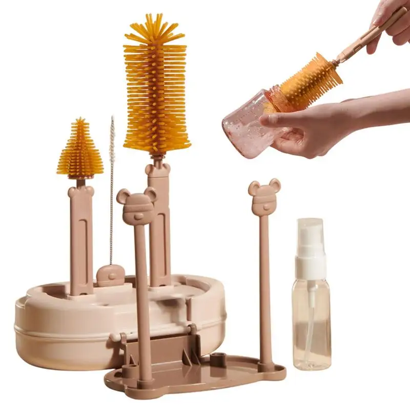 

Baby Bottle Brush Set With Drain Rack Bottle Cleaner Brush Set Nipple Straw Washing Tool Feeding Bottles Cleaning Brush for baby