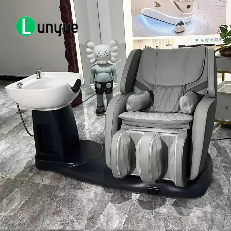 Modern Electric Shampoo Bowl Chair Synthetic Leather Backwash Unit Massage Bed for Hair Furniture