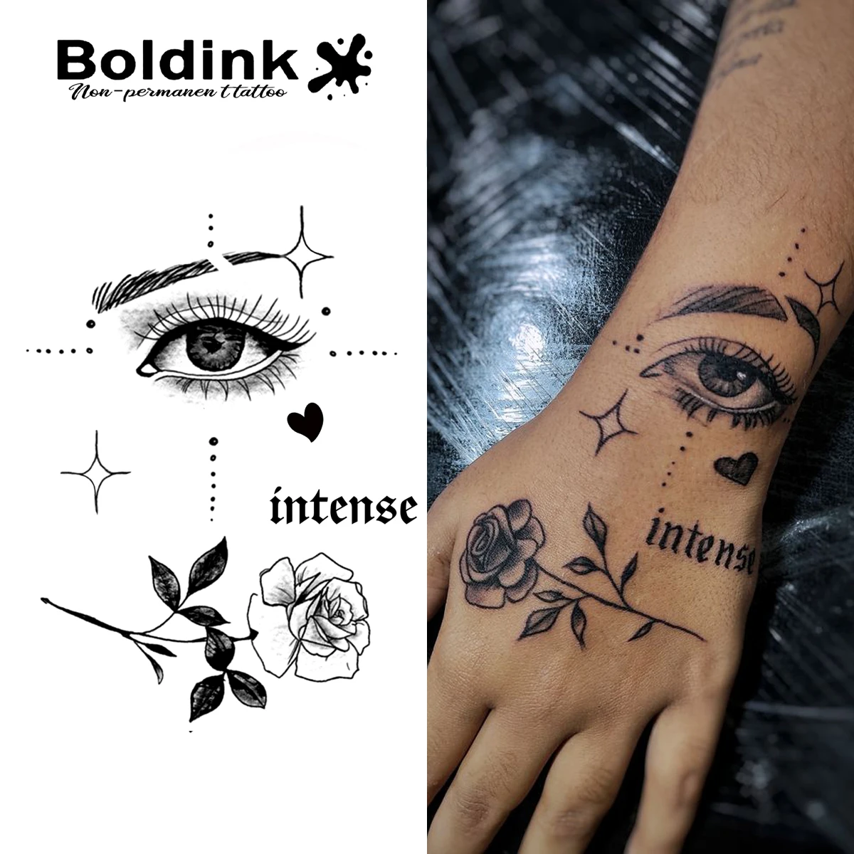 

Временная татуировка Boldink с интенсивным глазом и розой, легчит до 15 дней, новая технология, волшебная водонепроницаемая полуперманентная наклейка.