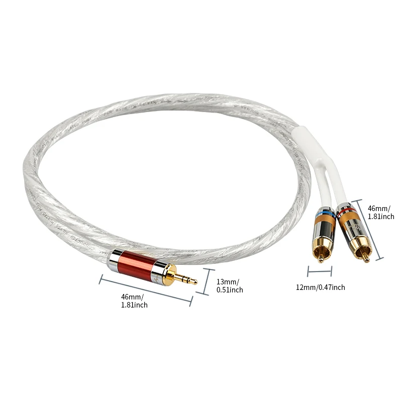 YYAUDIO 3.5mm to 2RCA Hi‑Fi Audio Cable, 4N OFC Stereo Aux Wire for Mobile Phone, TV, Computer, Amplifier and Audio Devices