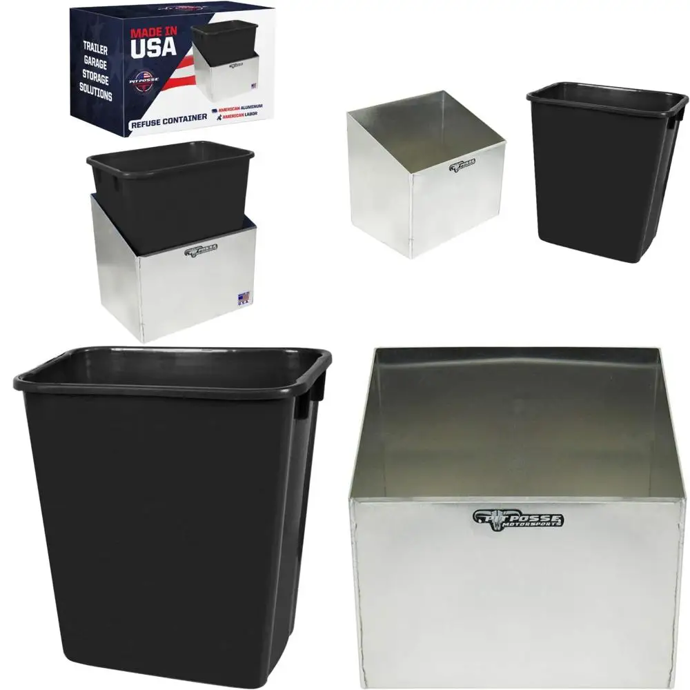 

Garage Trash Can Holder Organizer - Enclosed Storage Solution for Race Trailer and Workshop - Made in USA - Large Capacity Bin