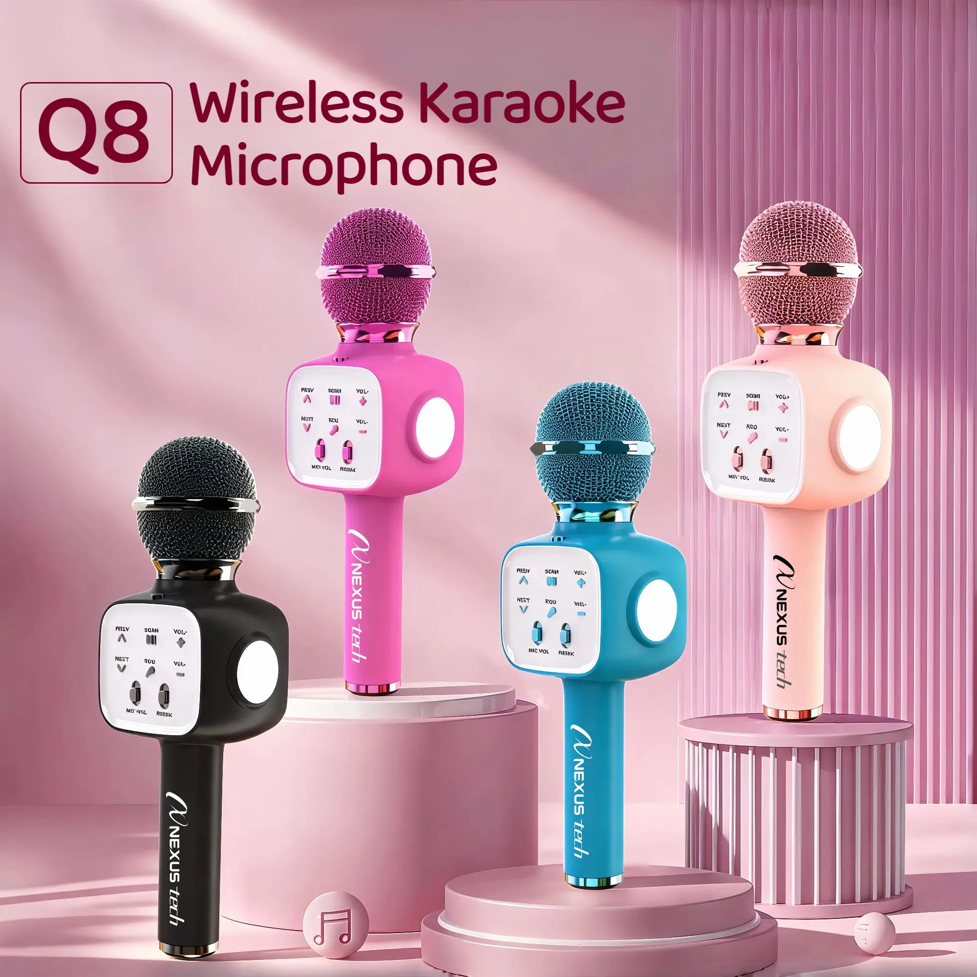 Wireless Bluetooth 5.2 Karaoke Microphone 5 in 1 Handheld Portable Speaker with RGB LED Light Voice Changer Echo Mic Kids Adults Home Party Singing Machine TWS Stereo Dual Sing TF Card USB Type-C Rechargeable 1200mAh Battery Children Gift
