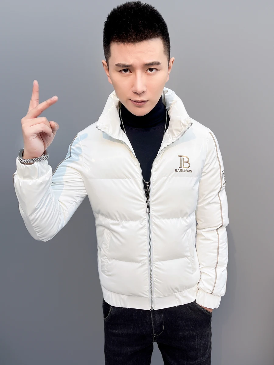 

Men's Winter Thiened Cotton Jaet Stand Collar Slim Fit Youth Faionable Waterproof Iron Free Embroidered ort Zipper