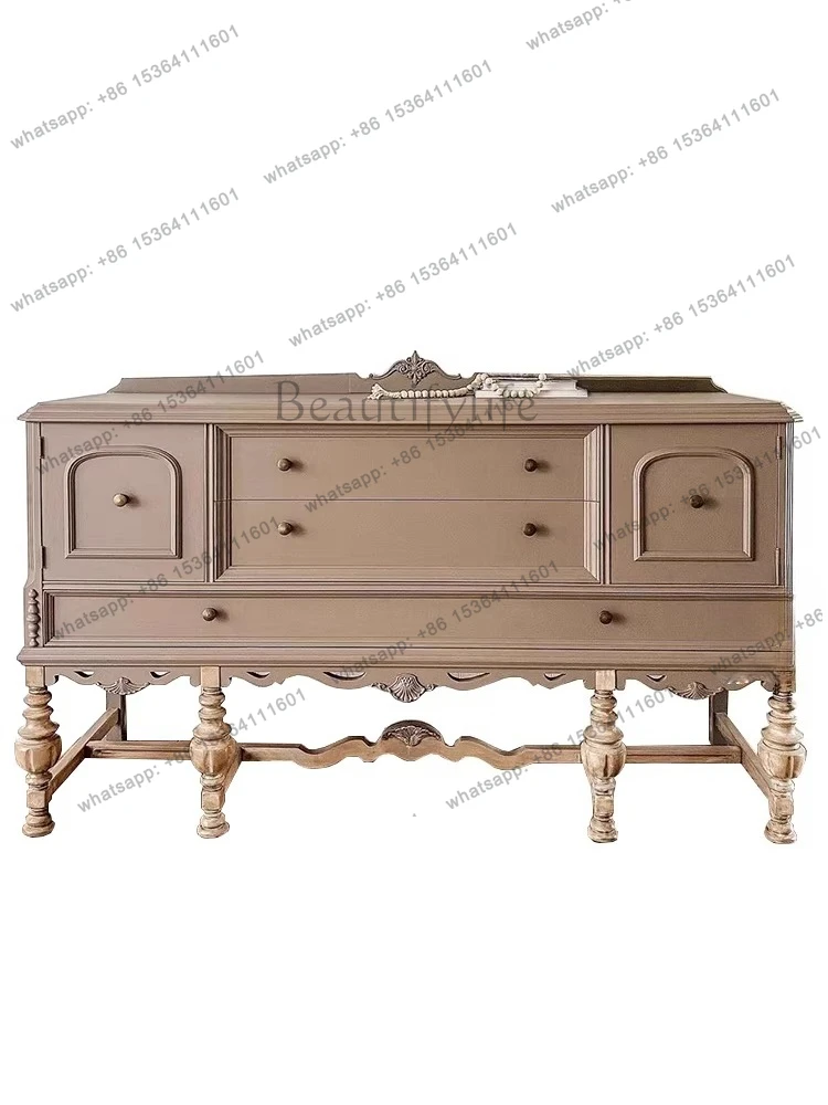 

French retro solid wood cabinet door hall double door decoration American carved storage side cabinet