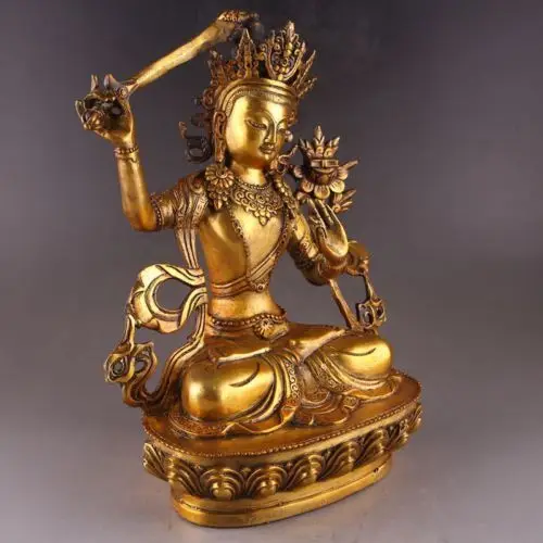 

China Antiques brass hand made Manjusri Bodhisattva Buddha statue Decoration