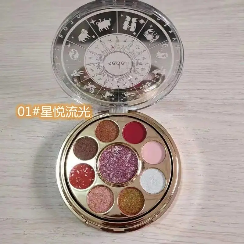 Paleta de sombras com 9 cores, pó brilhante, mesmo textura de maquiagem, rotativa, oito gatilhos, cultivo da imortalidade chinesa, sombra para os olhos