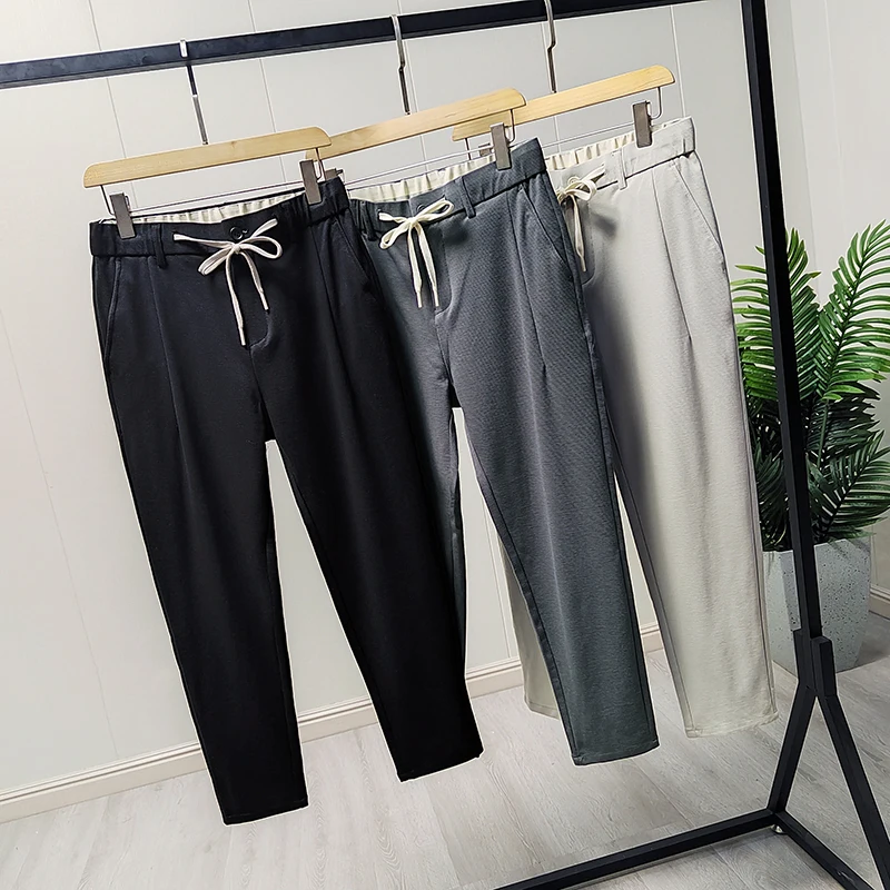 

Comfortable Silk Cotton Men's Commuter Casual Pants Spring Summer New Sle Faionable Urban Straight Leg Long Pants