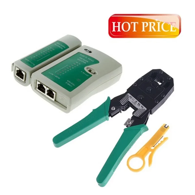 

Hot Portable RJ45 RJ11 RJ12 Wire Cable Crimper Crimp Cutting Stripper PC Network Hand Tool Pliers and Cable Tester Free Shipping