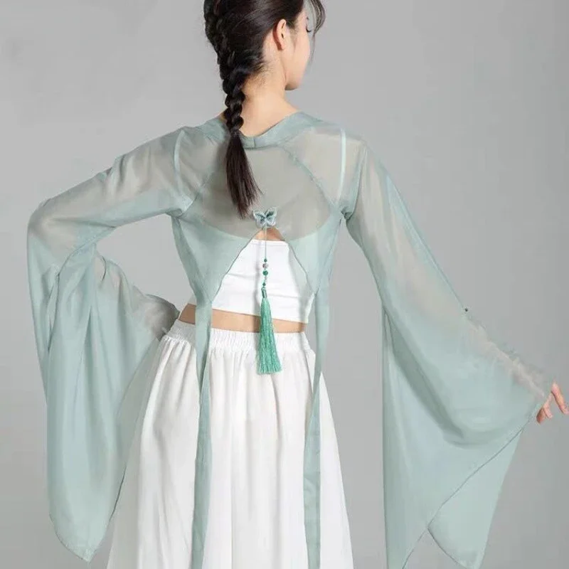 

Chinese Classical Dance Costumes Chiffon Top Hanfu Costume National Female Elegant Practice Sexy Tops Performance Clothes