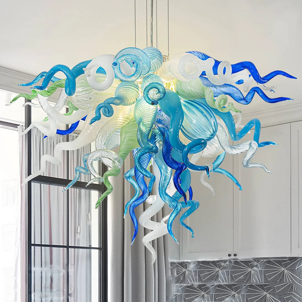 

LONGREE Ocean Breeze Murano Blown Glass Chandelier Light D28"XH20" Blue Turquoise Clear White Mint - Ceiling Lamp for Home Decor