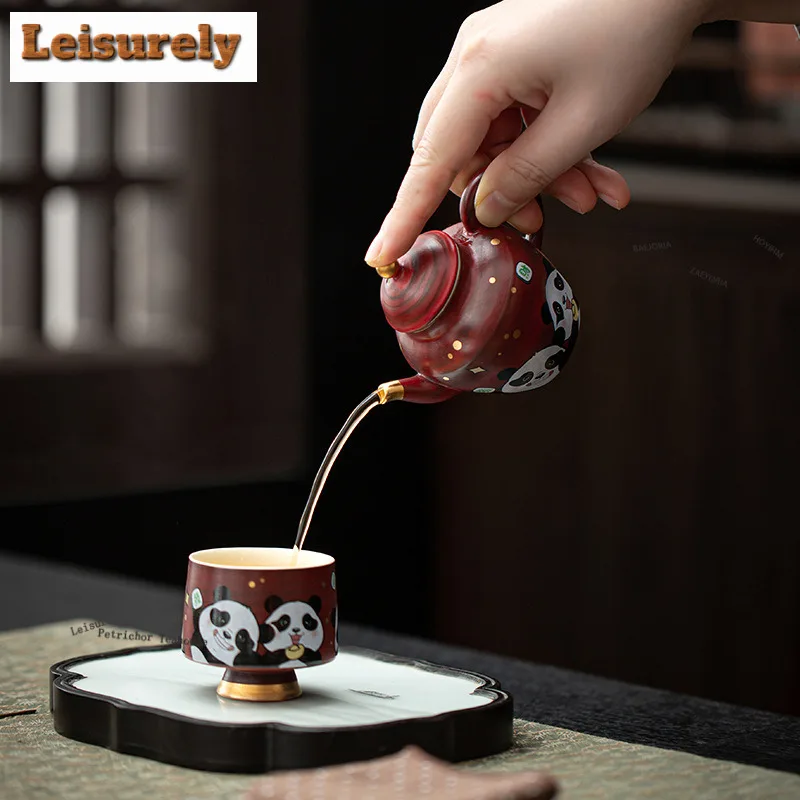 Hawthorn Red Hand Painted Panda Tea Set Complete Set Boutique Tea Ceremony Set Teapot And Tea Cup Set Tea Items Supplies Craft
