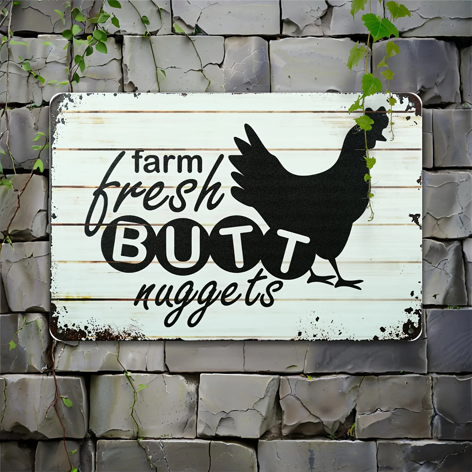 2D Flat, 1pc Vintage Metal Sign - Farm Fresh Butt Nuggets Chicken Egg Market Barn Yard Theme Rustic Iron Wall Art