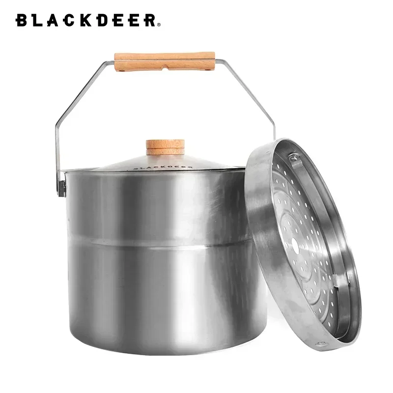 

BLACK-DEER Outdoor Steamer Cooking, Stainless Steel Pot, Steam Pot Cooking camping survival Picnic Camp tools Steel mug pan