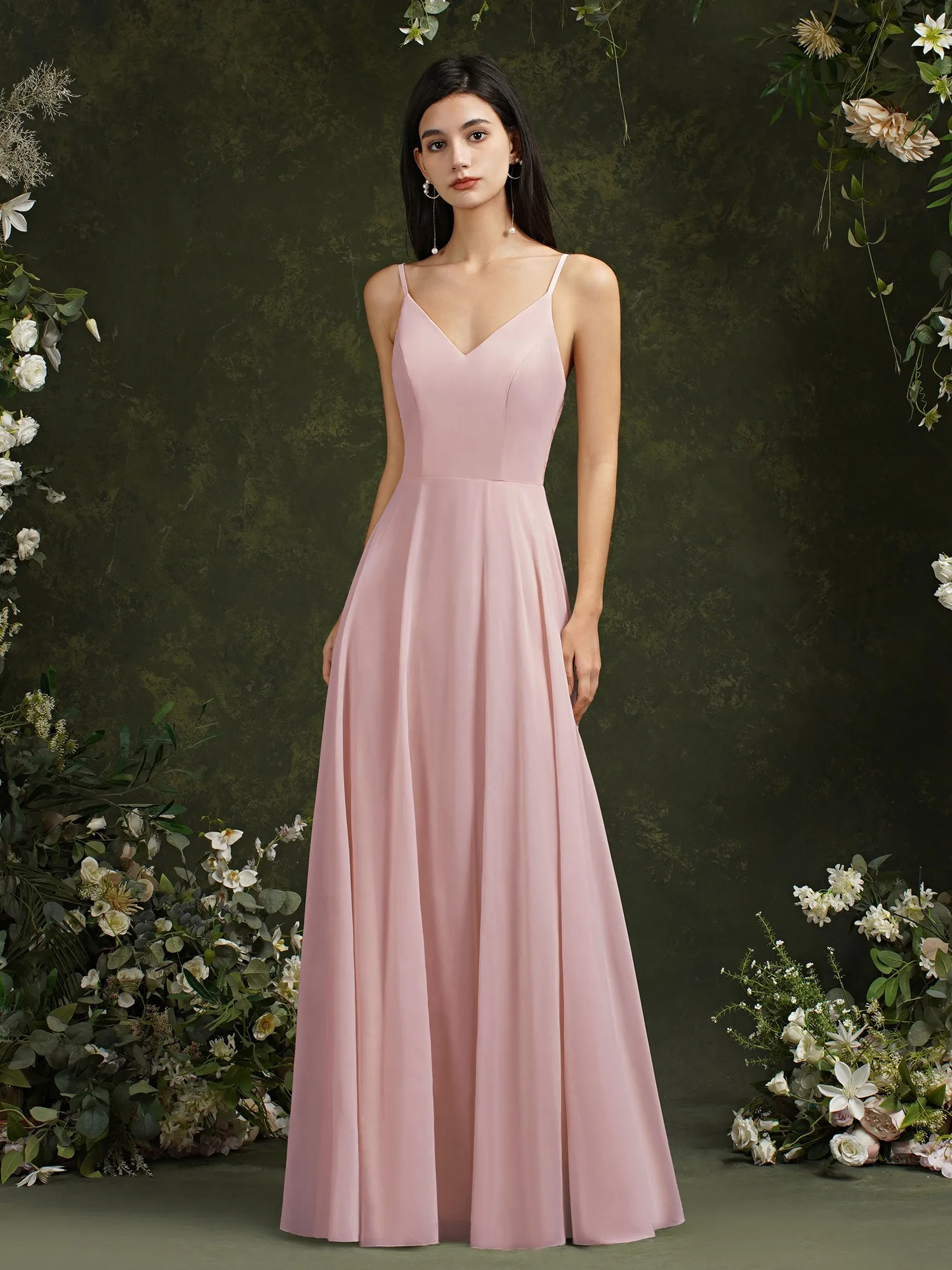 New Long Formal Bridesmaid Dress Evening Dresses With V Neck Elegant Sleeveless Lace Back Party Prom Gowns Robe De Soiree Longue