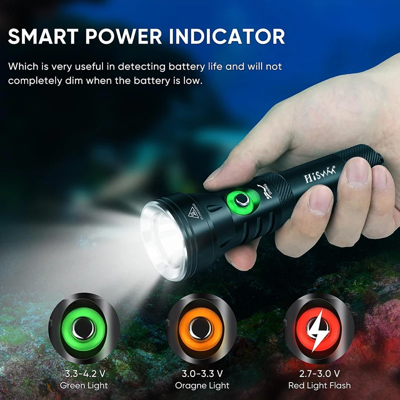 HISWN D260 Torcia subacquea professionale Super Bright 2000LM IPX8 Subacquea impermeabile 100M Adatta per immersioni subacquee