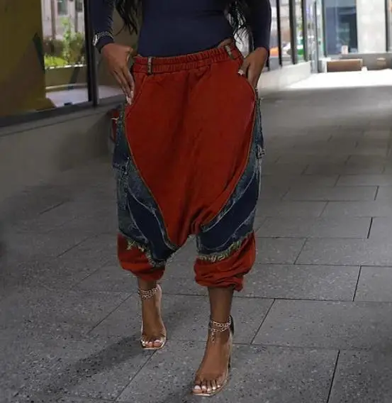 Jean Harun ample en Denim pour femmes, nouvelle tendance, ceinture élastique, épissure, vêtements pour femmes, été 2025