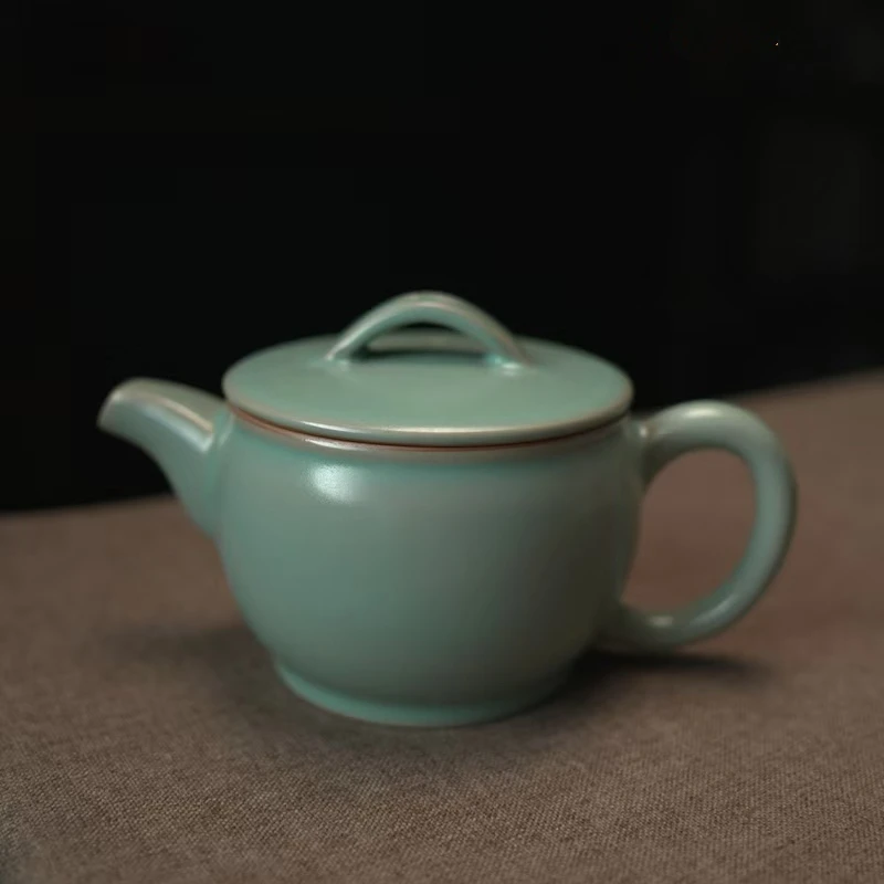 Ru Kiln Teapot Han Roof Tile Teapot Ru Official Kiln Sky Blue Glaze Hand-brewed Teapot