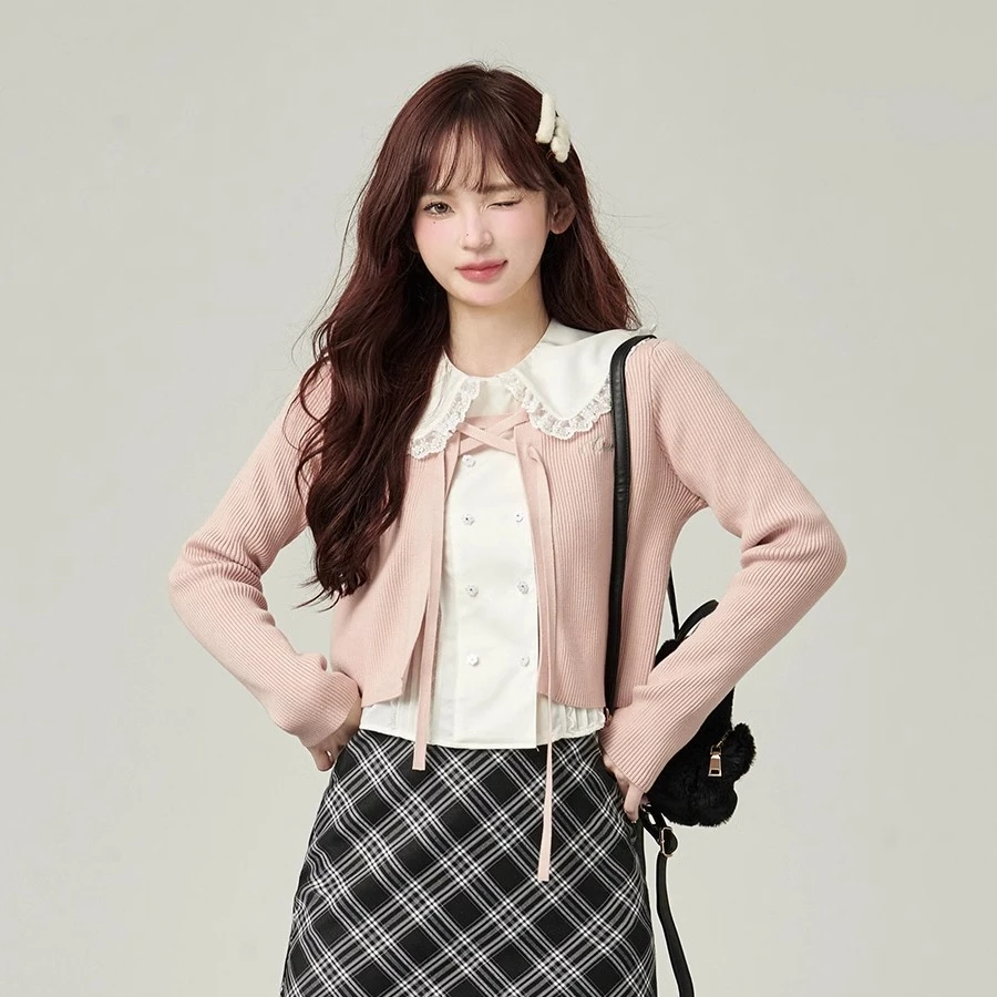 

Sweet College Wear Early Spring Autumn Sweater Knitted Cardigan Thin Women's Top Jacket