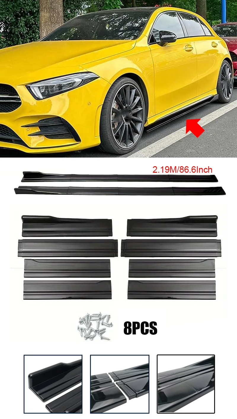 Für Mercedes-Benz A-Klasse AMG A35 A45 A220 A180 W177 Schrägheck 2018+ Seitenschweller Verlängerungsdiffusoren glänzend schwarz 8 Stück – Detail 1