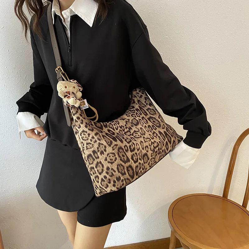 Trendy Large Leopard Hobos Shouler Crossbody Bags for Women Handbags Purses 2024 New Vintage Ladies Messenger Bag