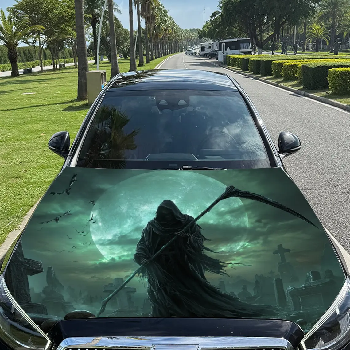 

Gloomy Mist Grim Reaper Pattern car hood stickers, waterproof self-adhesive, scratch resistant, easy to stick, durable car PVC s