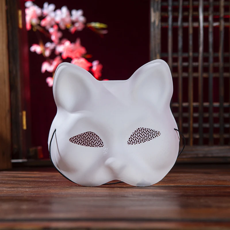 

1pc Mesh Yarn Eyes Cat Face White Mask Matte Fox DIY Blank PVC Masks Halloween Party Masquerade Cosplay Dress Up Props Mask