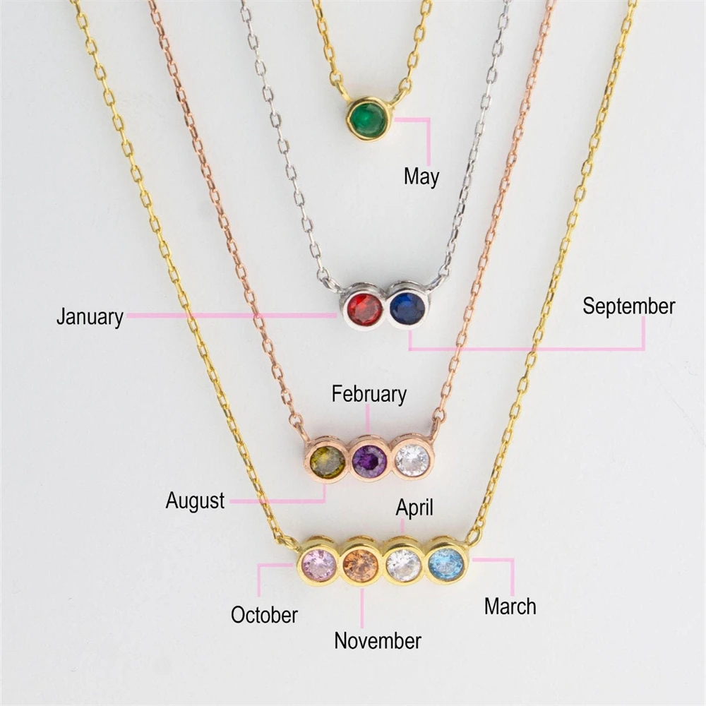 Personalized Combined Birthstone Necklace Family Jewelry Custom Birthday Gift Month Stone Pendant Necklaces for Women Collar