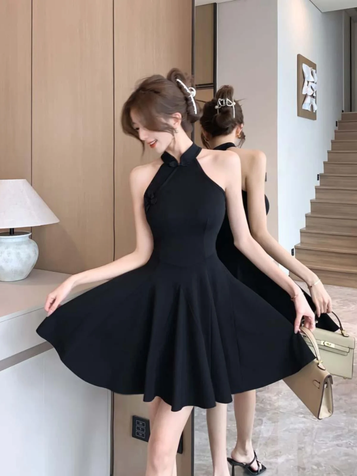 Plus Size 50.00kg Plus size Sexy off-the-Shoulder Hanging Neck Big Hemline Dress Pure Desire Sle Waist Hugging Slimming A- li...