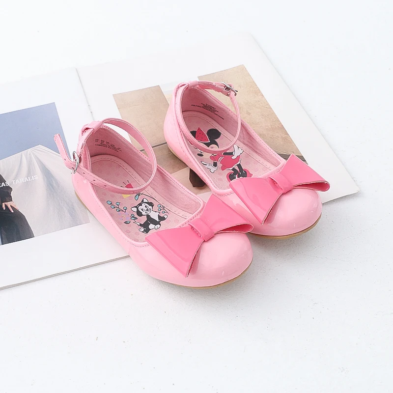 Disney Girls Cartoon Bow Minnie Mouse Print Sandal Children Casual Sneaker Baby Kid Princess Shoes Toddler Flat Leather Shoes