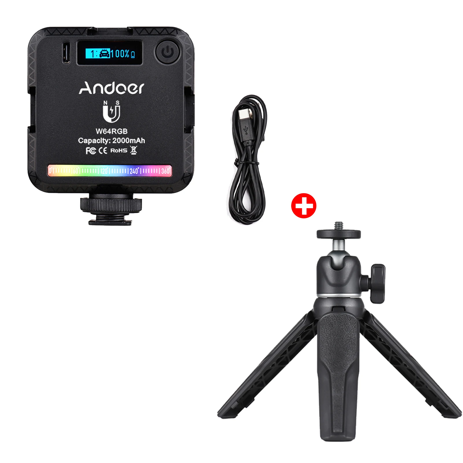 Andoer W140 Kit Éclairage Vidéo LED RVB CRI95+ Avec Trépied Et Support Téléphone - Parfait Pour Vlog YouTube TikTok