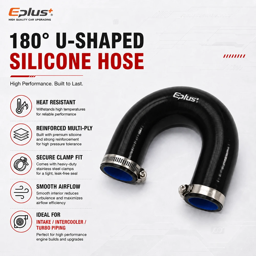 EPLUS Black 180° U-Shaped Silicone Hose 4-Ply Reinforced Universal Air Intake Turbo Intercooler Pipe Coupler - view 3