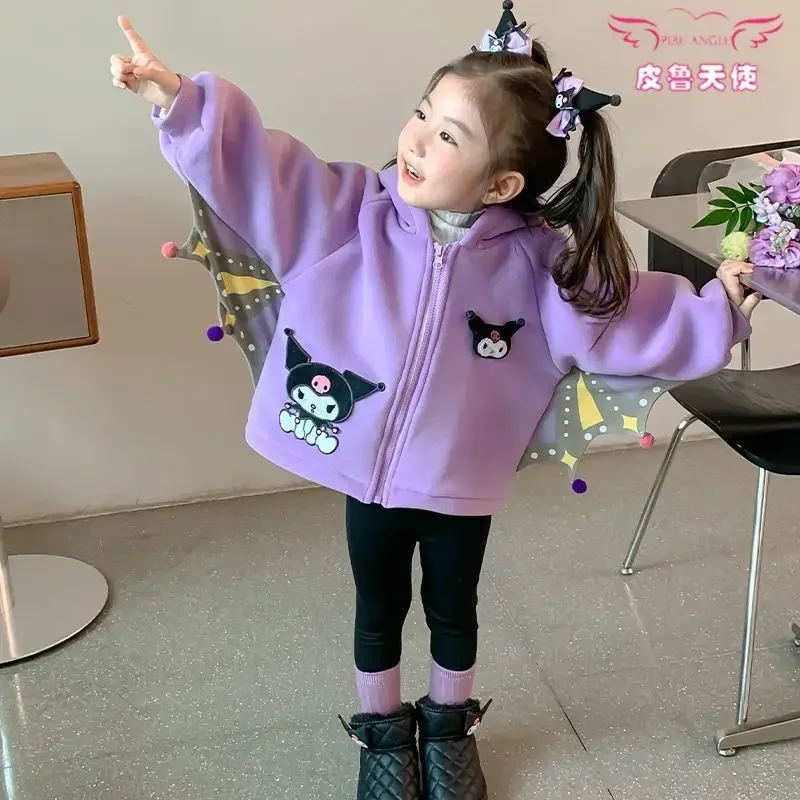 

Sweet Kuromi Anime Kawaii Sanrio Ins Lovely Doll Long Sleeve Coat Cute Cartoon Children Cashmere Jacket Clothes Gifts for Kids