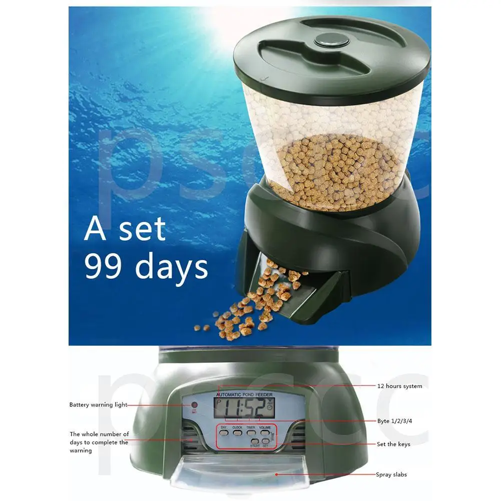 Automatic Pond Fish Feeder Fish Food Dispenser Digital Aquarium Timer Feeder with LCD Aquatic Pet Supplies