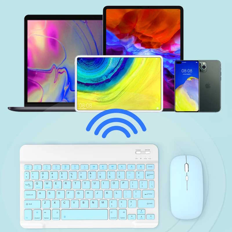 Set Mouse Keyboard nirkabel, Kit Mouse ponsel Keyboard Bluetooth Mini nirkabel untuk Android IOS Windows IPad Lenovo Samsung Huawei