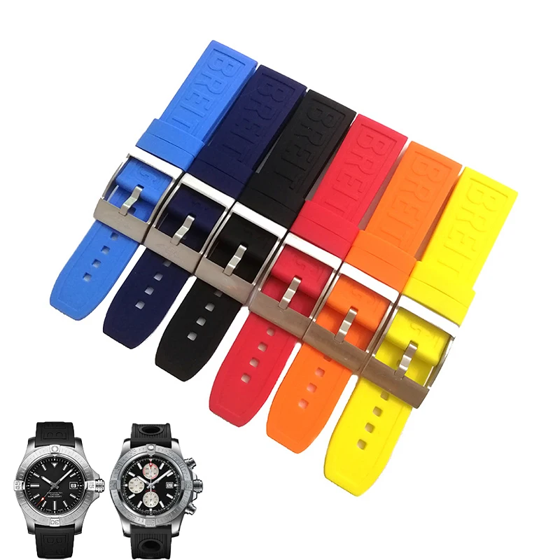 Soft natural soft silicone Alphabet Strap 22mm / 24mm Breitling strap fit Professional Super Ocean Avenger Blackbird Yellow Wolf